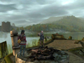 A Witcher és Dandelion az Old Manor mólóján. Semmi sem utal a veszélyre... pillanatnyilag.